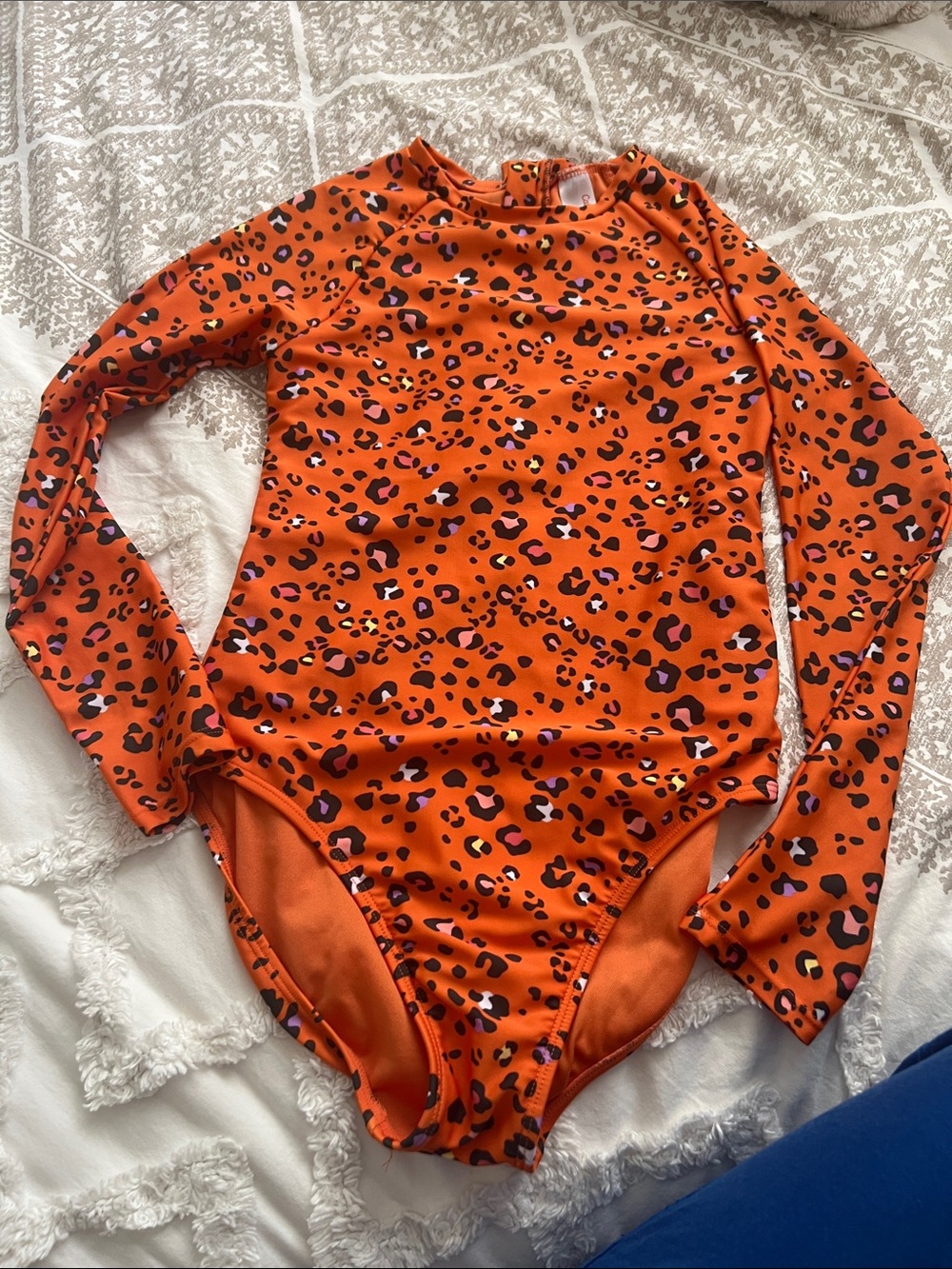 Cat & Jack Orange Leopard Print Long Sleeve One-Piece Swimsuit